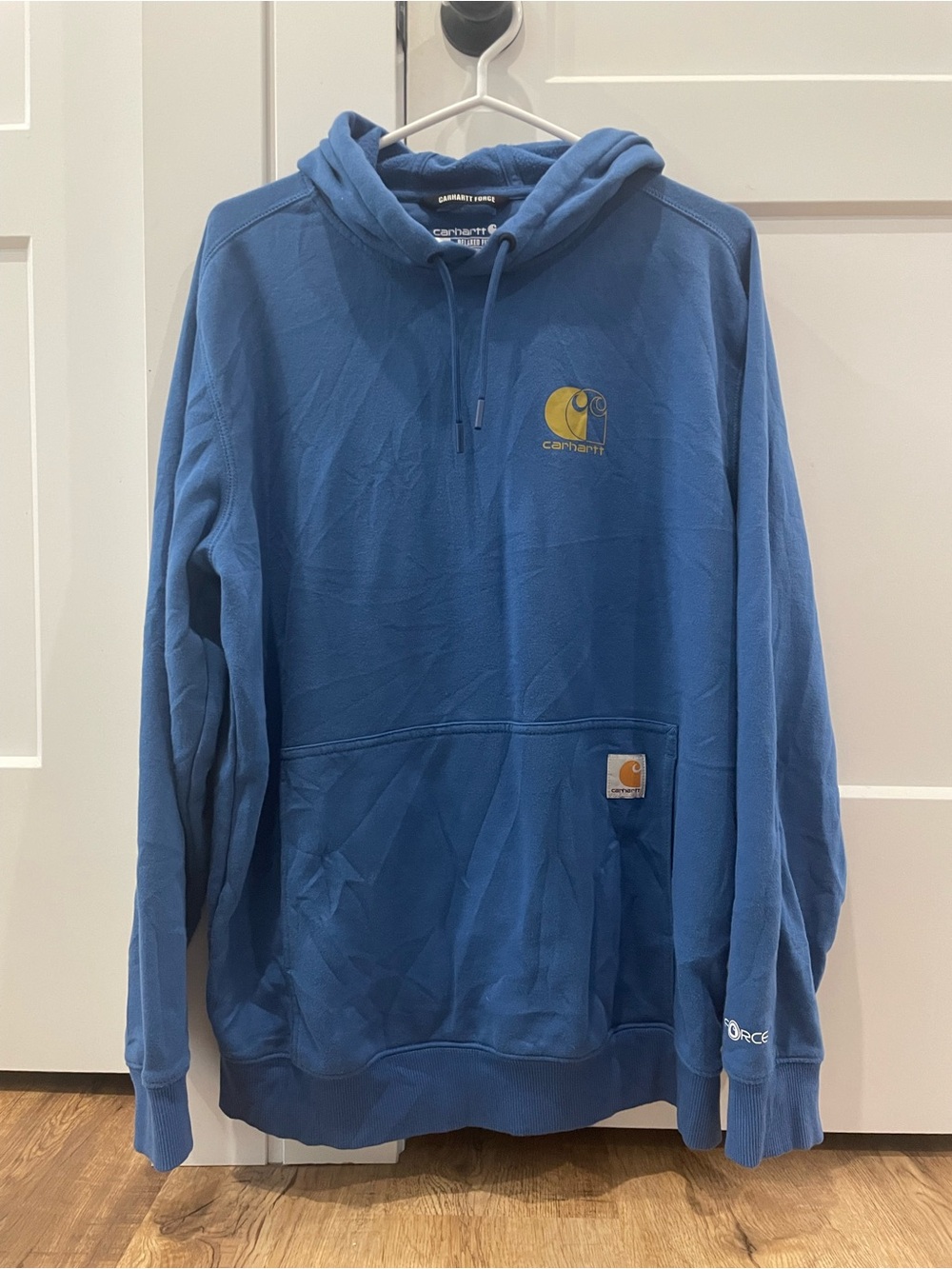 Carhartt Blue Crewneck Hoodie with Yellow Logo